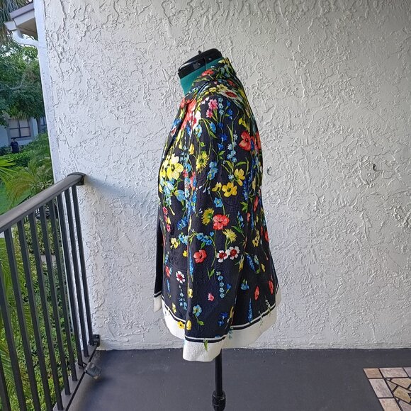 Escada Begasti Floral Print Matelasse Vintage Jacket Tailored Black Blazer 44 - Picture 3 of 12